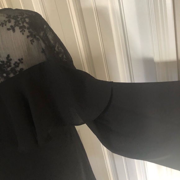 BLACK RUFFLE LACE ORGANZA SWING DRESS SIZE MED - Picture 13 of 14